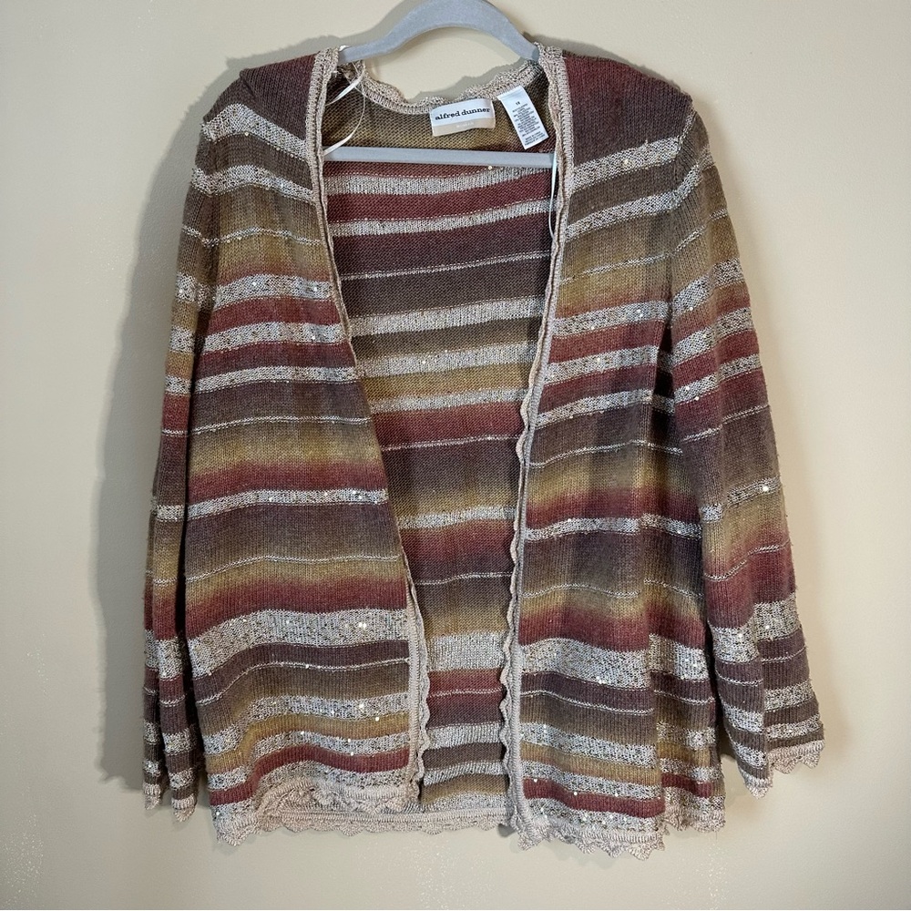 Earthy cardigan Striped Open-Front lagenlook sparkly oversized colorful